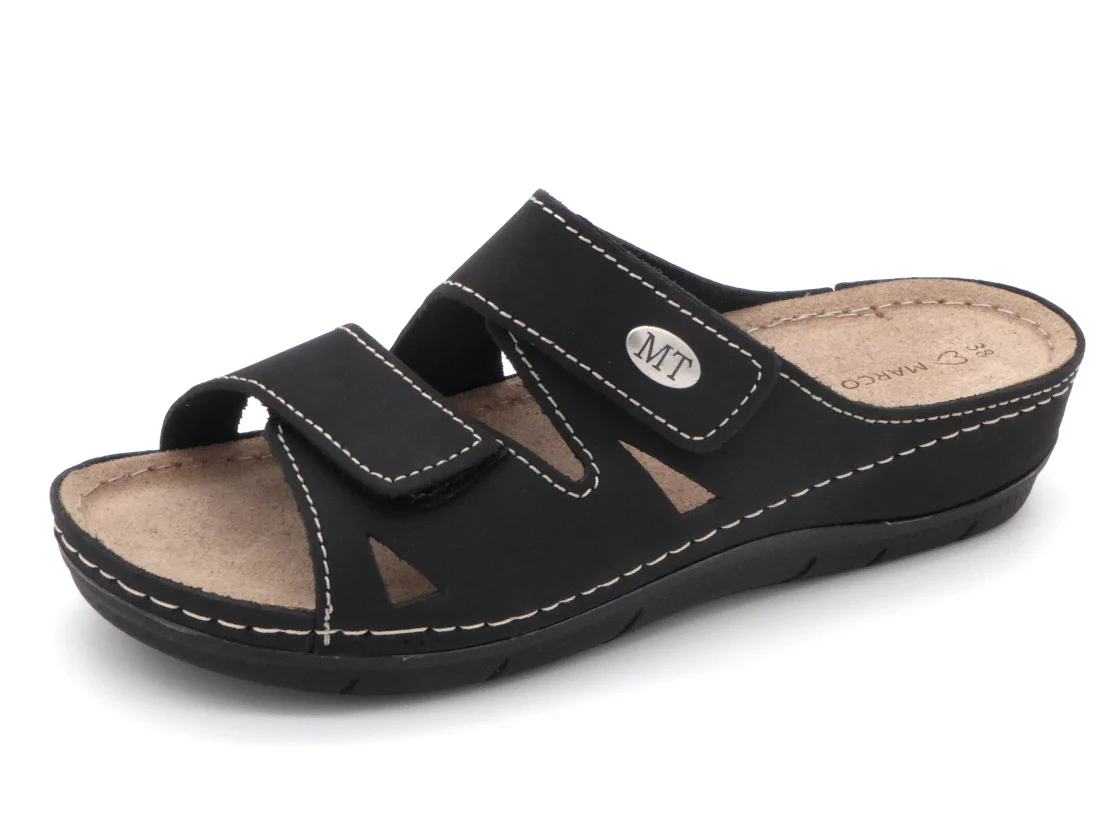 161-99-001 Dames Open Slippers Comfort Marco Tozzi 27512-001 Zwart (1732) - Afbeelding 2