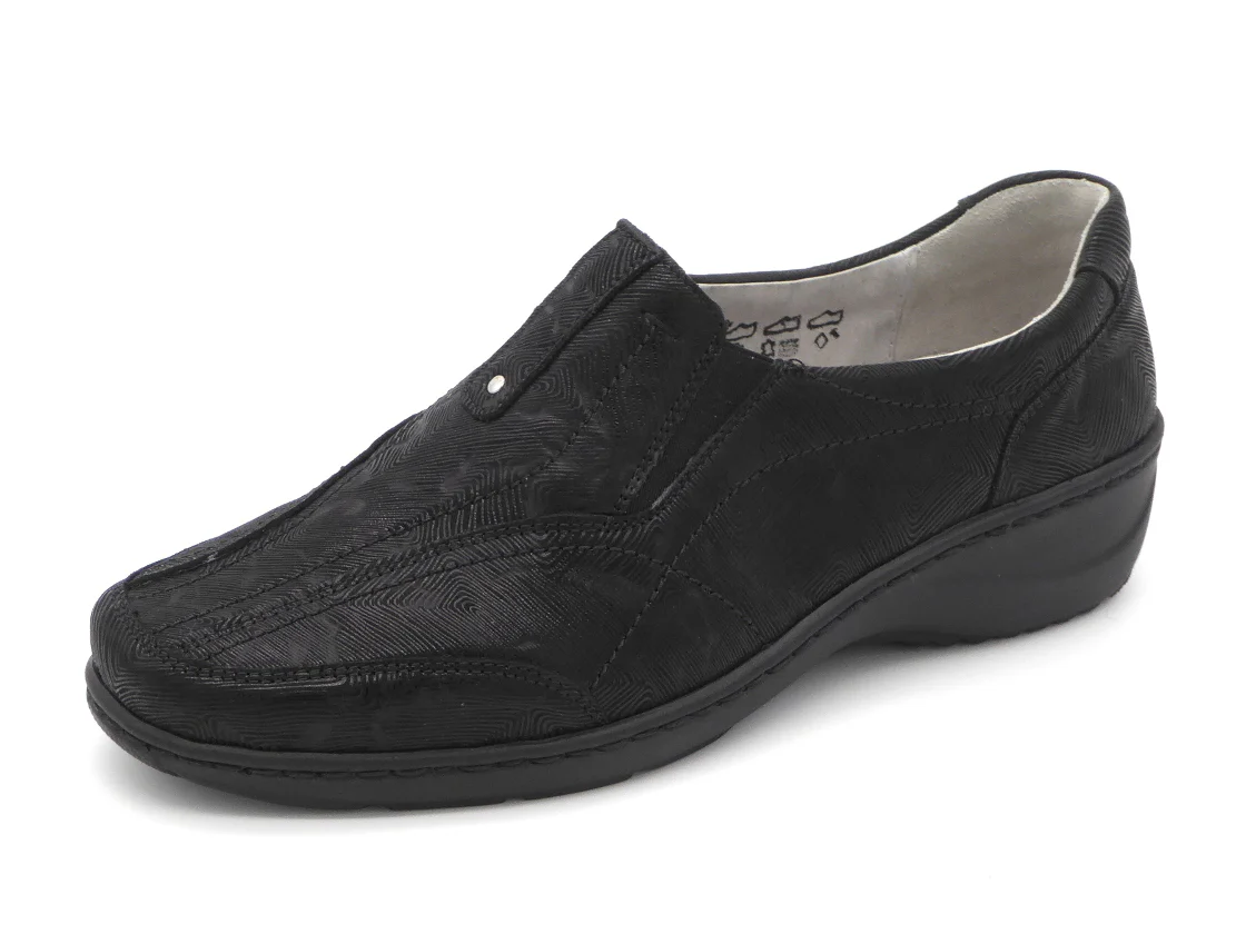 141-99-008 Dames Instappers Comfort Waldlaufer 607504-101-001 Zwart Wijdte K (3302)