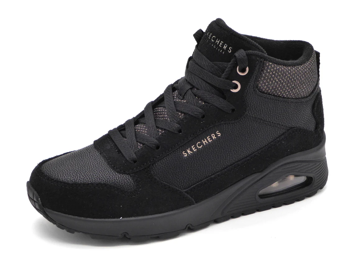 172-99-070 Dames Hoge Schoenen Boot Plat Skechers Uno Stacre Shine 177181 BBK Zwart (3434)