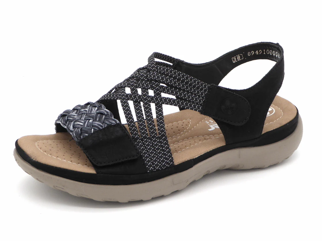 153-91-012 Dames Sandalen Mode Rieker 64889-00 Zwart Combi (2972)