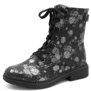 172-91-005 Dames Hoge Schoenen Boot Plat Jana 25274-005 Zwart Combi Wijdte H (2747)