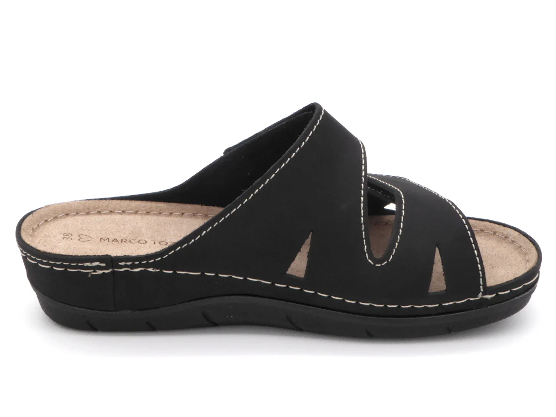 161-99-001 Dames Open Slippers Comfort Marco Tozzi 27512-001 Zwart (1732) - Afbeelding 3