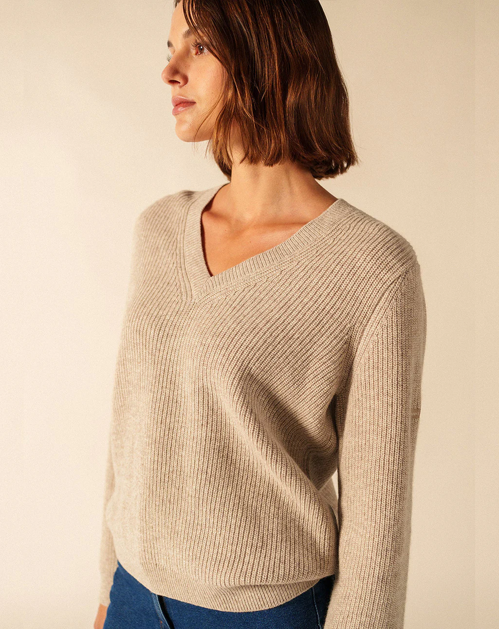 V-hals trui van wol & katoen | Lancy - Afbeelding 2