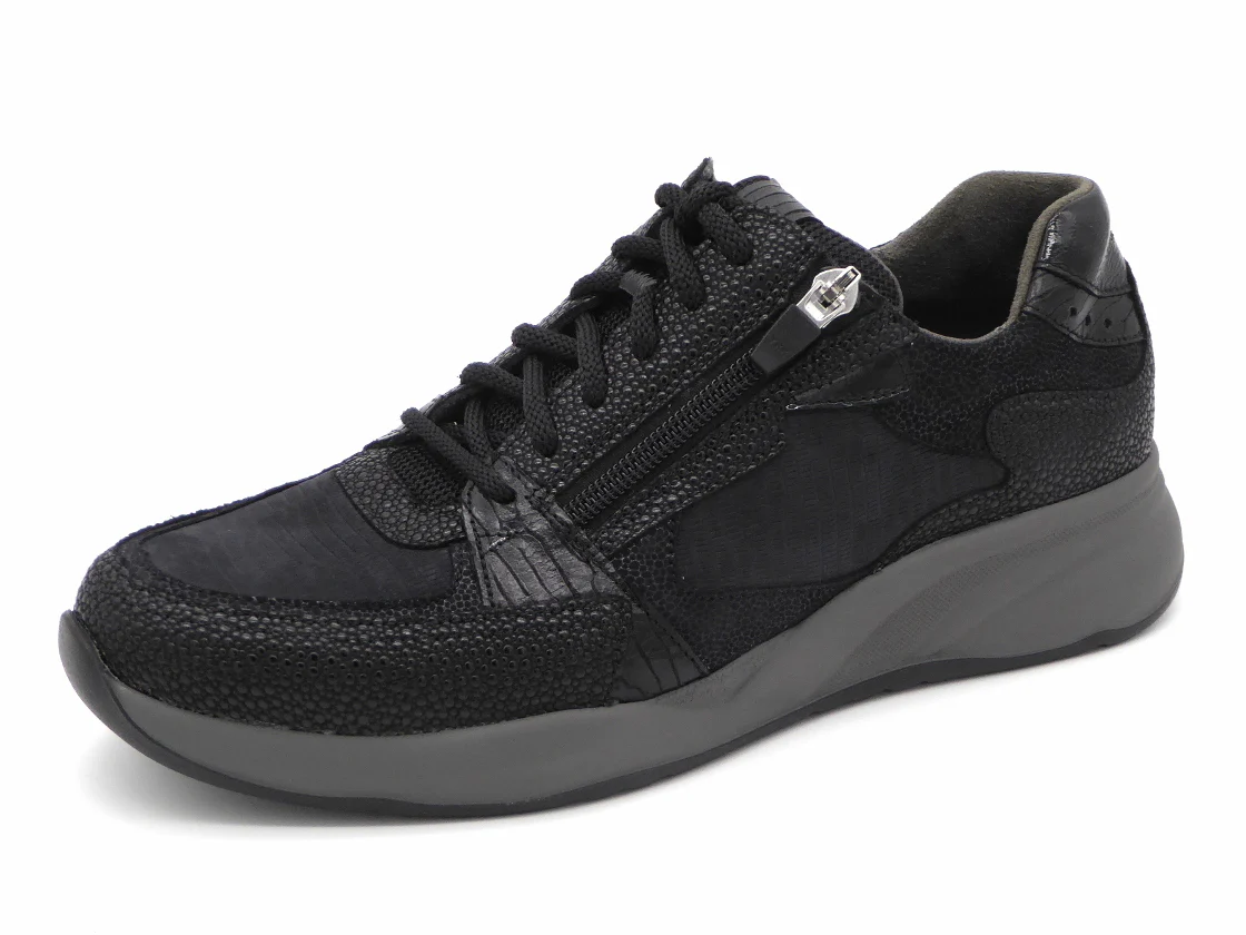 131-91-003 Dames Veterschoenen Comfort Durea 6295-605-1227 Zwart Combi Wijdte H (3309)