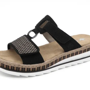 163-91-002 Dames Open Slippers Mode Rieker V7947-00 Zwart Combi (2582)