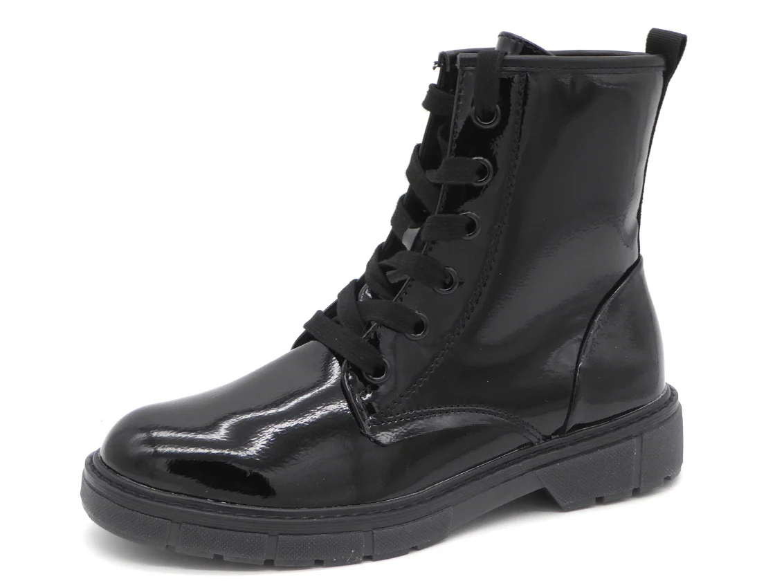 172-95-004 Dames Hoge Schoenen Boot Plat Marco Tozzi 25282-018 Zwart Lak (2728) - Afbeelding 2