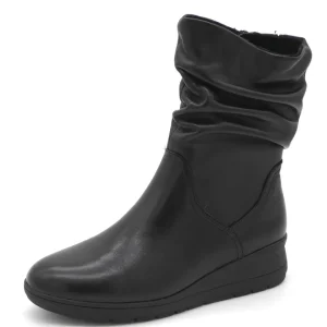 174-99-006 Dames Hoge Schoenen Laars Plat Jana 25721-001 Zwart Wijdte H (3355)