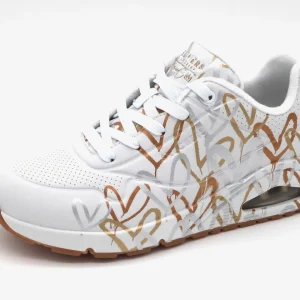 132-09-002 Dames Veterschoenen  Sportief Skechers Uno Metallic Love 155523 WTGD Wit Combi  (2668)