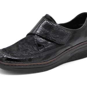 123-95-002 Dames Klittenband Schoenen Mode Rieker 487C0-00 Zwart Lak (2770)