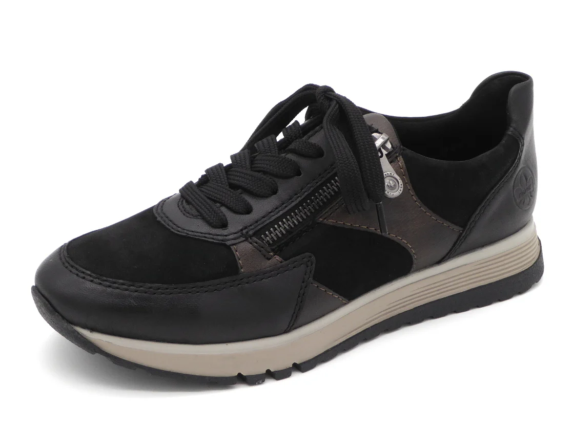 133-91-006 Dames Veterschoenen Sneaker Rieker 49010-00 Zwart Combi Wijdte H (3316) - Afbeelding 2