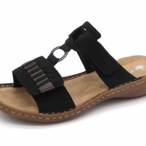 163-99-008 Dames Open Slippers Mode Rieker 60881-00 Zwart (2980)