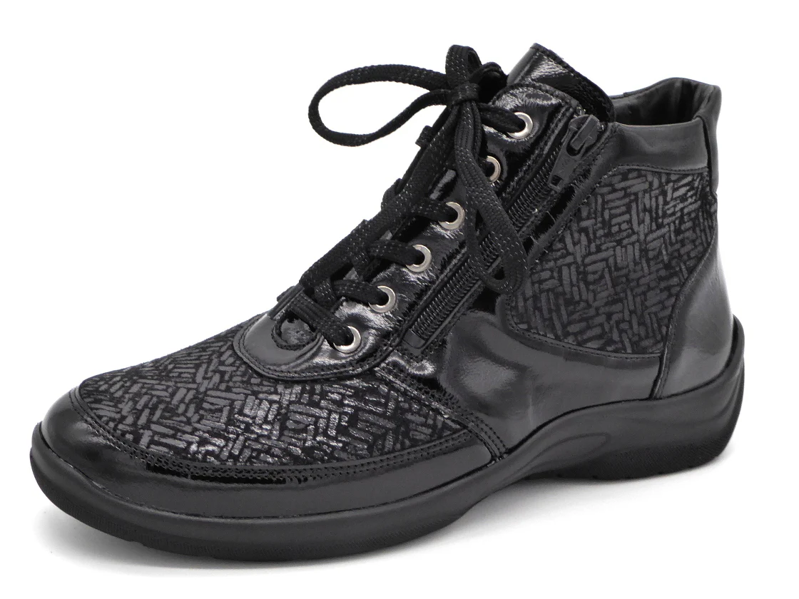 172-95-003 Dames Hoge Schoenen Boot Plat Waldlaufer OrthoTritt 312H82-319-001 Zwart Lak Wijdte H (2715) - Afbeelding 2