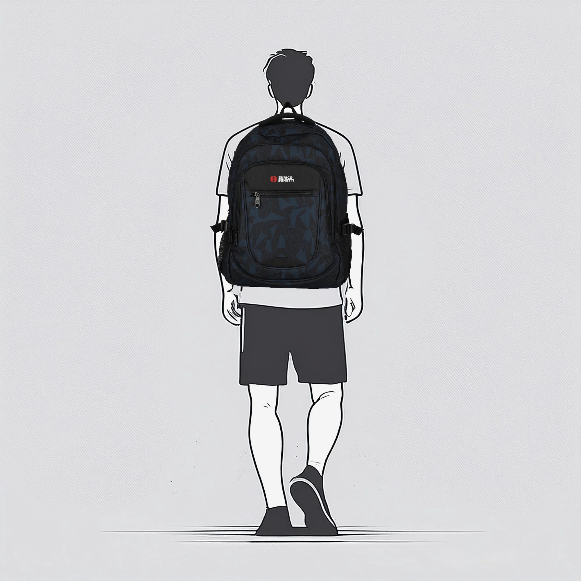 98-62038-622 Lederwaren Rugtas Middel 17 Enrico Benetti 62038-622 Zwart Combi (1059) - Afbeelding 4