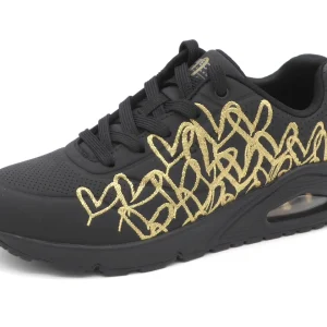 132-91-001 Dames Veterschoenen  Sportief Skechers Uno Golden Heart 177975 BKGD Zwart Combi  (2821)