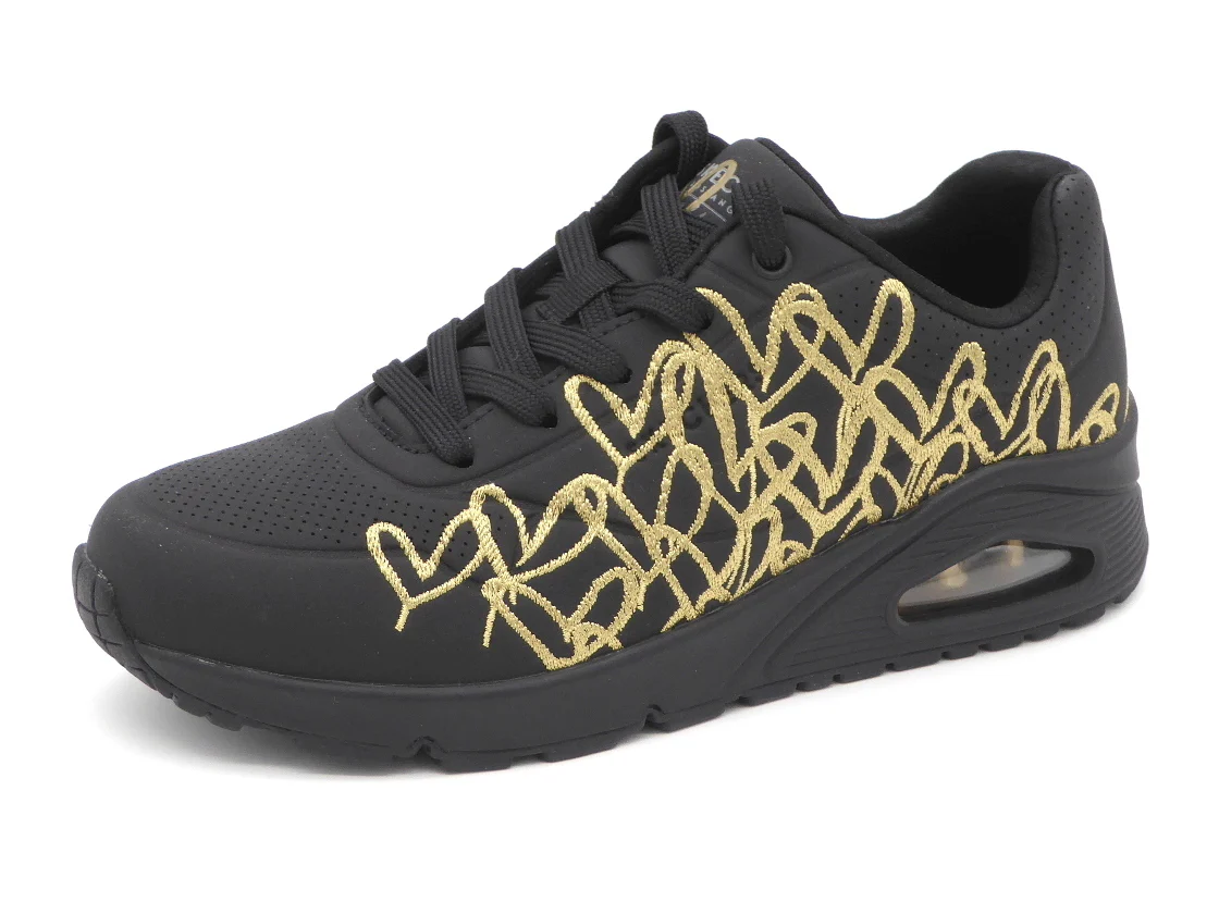 132-91-001 Dames Veterschoenen Sportief Skechers Uno Golden Heart 177975 BKGD Zwart Combi (2821) - Afbeelding 2